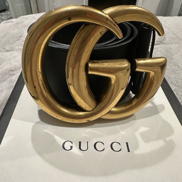 Gucci Black Belt with Gold GG Buckle ( large belt ) - Picture 1 of 7